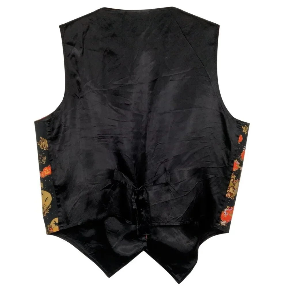 Vintage 1990s Halloween Vest Women Large Black Pumpkin Witch Ghost Novelty - Picture 2 of 16